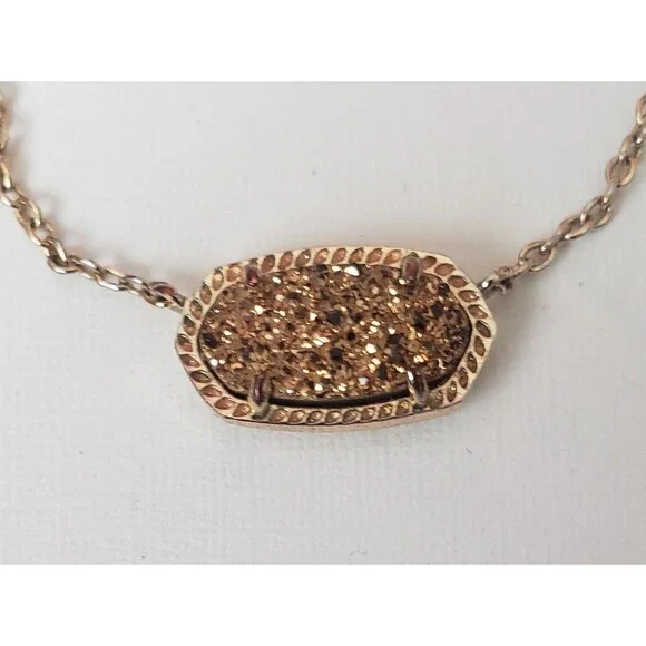 NWT Kendra Scott 16"  Elisa Gold Pendant Necklace Rose Gold Drusy W Dust Bag - Picture 2 of 9